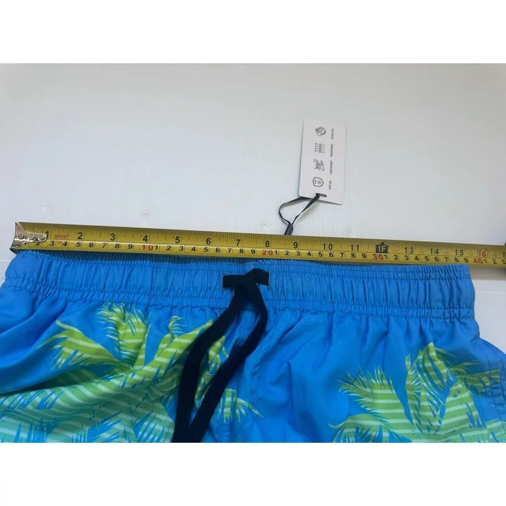 NWT Cozople Men’s Swim Trunks Blue Palm Tree Print Quick Dry Shorts Size M NWT